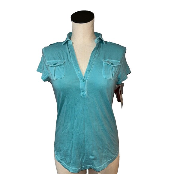 Mossimo Supply Co. Tops - Mossimo Women’s Vintage Pigment Dyed SS Polo Shirt Top size M Teal Fitted Y2K